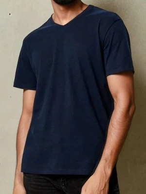 Sinsay - Koszulka basic z dekoltem w serek - granatowy