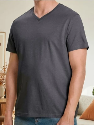 Sinsay - Koszulka basic z dekoltem w serek - szary