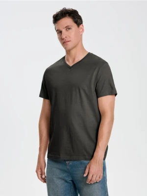 Sinsay - Koszulka basic z dekoltem w serek - zielony