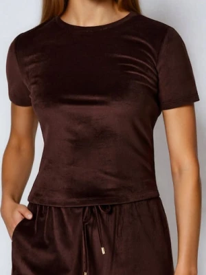 Sinsay - Koszulka basic z welurowym wykończeniem - brązowy
