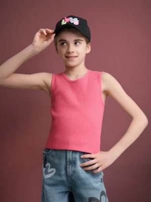 Sinsay - Koszulka bez rękawów z prążkowanej dzianiny - różowy