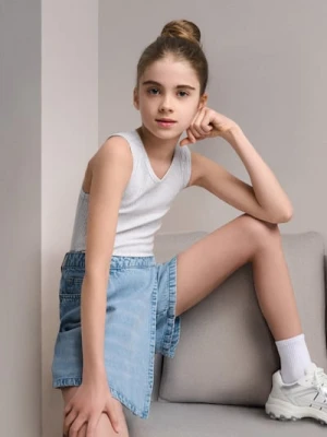 Sinsay - Koszulka bez rękawów z prążkowanej dzianiny - szary