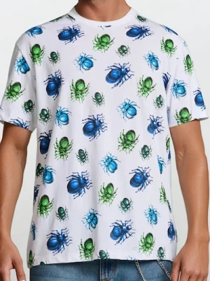 Sinsay - Koszulka comfort fit z nadrukiem allover w owady - biały