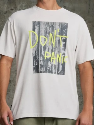 Sinsay - Koszulka comfort fit z nadrukiem i efektem sprania - kremowy