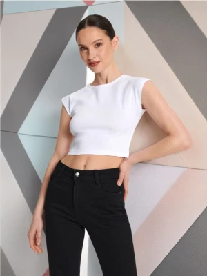 Sinsay - Koszulka crop top - biały