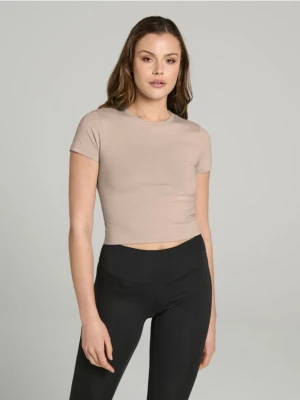 Sinsay - Koszulka crop top - kremowy