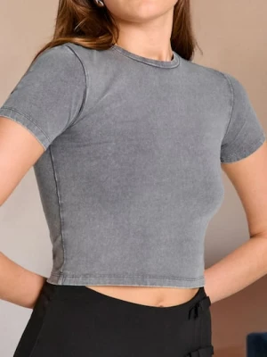 Sinsay - Koszulka crop z efektem sprania - szary
