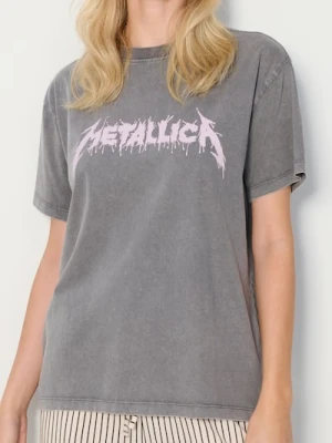 Sinsay - Koszulka loose fit z efektem sprania Metallica - szary