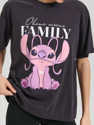 Sinsay - Koszulka loose fit z nadrukiem Stitch - szary