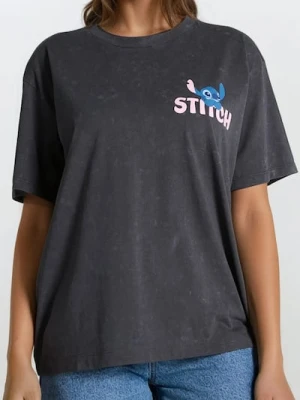 Sinsay - Koszulka loose fit z nadrukiem Stitch - szary