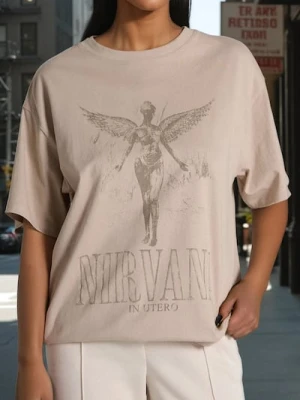 Sinsay - Koszulka Nirvana - beżowy