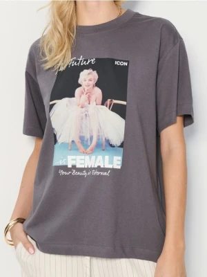 Sinsay - Koszulka oversize Marylin Monroe - szary