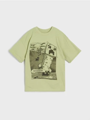 Sinsay - Koszulka oversize Minecraft - green spruce