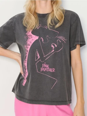 Sinsay - Koszulka oversize Pink Panther - szary