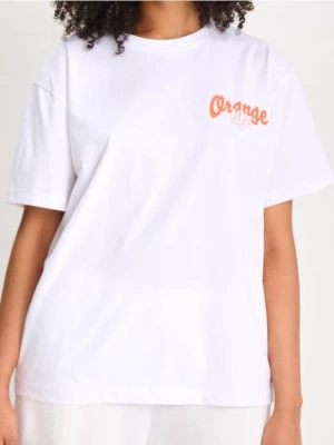 Sinsay - Koszulka oversize z motywem pomarańczy - biały