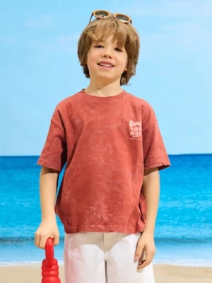 Sinsay - Koszulka oversize z nadrukiem na plecach - czerwony