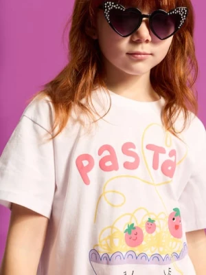 Sinsay - Koszulka oversize z nadrukiem Pasta Club - biały
