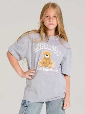 Sinsay - Koszulka oversize z nadrukiem - szary