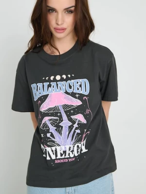 Sinsay - Koszulka oversize z nadrukiem - szary