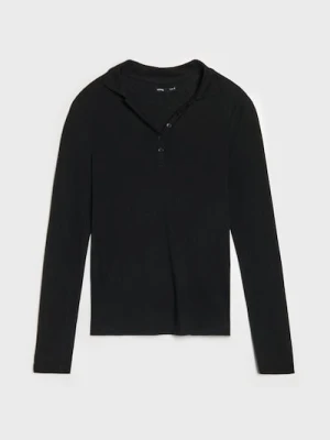 Sinsay - Koszulka polo z długimi rękawami - czarny