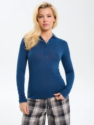 Sinsay - Koszulka polo z długimi rękawami - niebieski