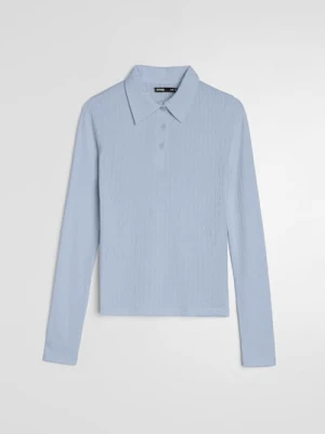 Sinsay - Koszulka polo z domieszką wiskozy - błękitny