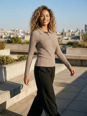 Sinsay - Koszulka polo z domieszką wiskozy - brązowy