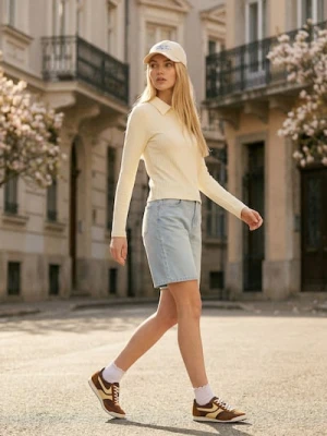 Sinsay - Koszulka polo z domieszką wiskozy - żółty