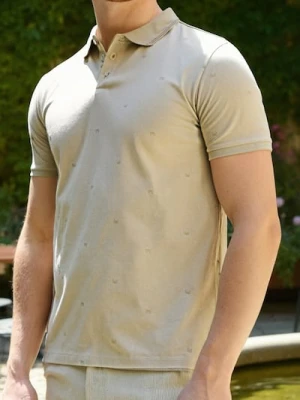 Sinsay - Koszulka polo z nadrukiem all over - beżowy