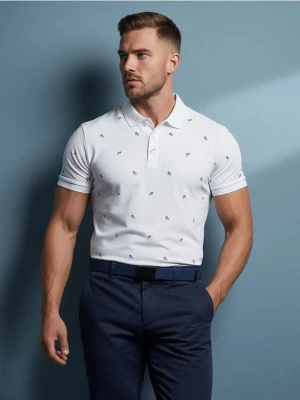 Sinsay - Koszulka polo z nadrukiem all over - biały