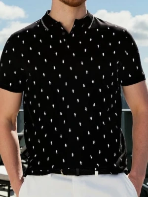 Sinsay - Koszulka polo z nadrukiem all over - czarny