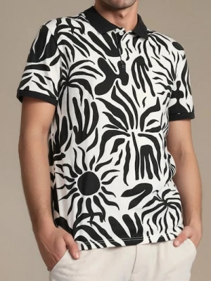 Sinsay - Koszulka polo z ozdobnym wzorem allover - kremowy