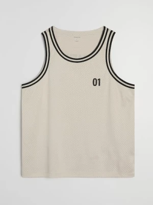 Sinsay - Koszulka tank top z napisem Numero Uno - kremowy