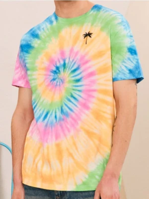 Sinsay - Koszulka tie-dye z ozdobnym napisem na plecach - wielobarwny