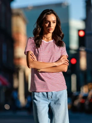 Sinsay - Koszulka w paski - czerwony