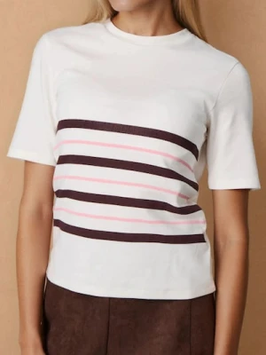 Sinsay - Koszulka w paski - kremowy