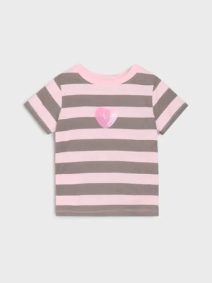 Sinsay - Koszulka w paski z aplikacją - różowy