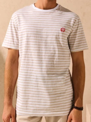 Sinsay - Koszulka w paski z drobnym ozdobnym haftem - beżowy