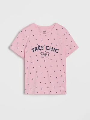 Sinsay - Koszulka w serduszka - różowy