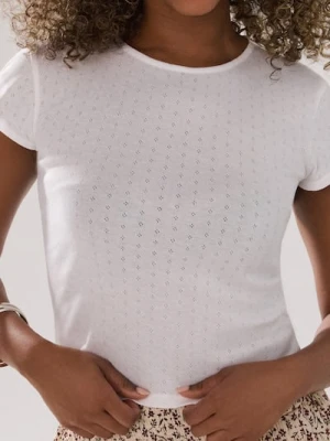 Sinsay - Koszulka z ażurowym wzorem - kremowy