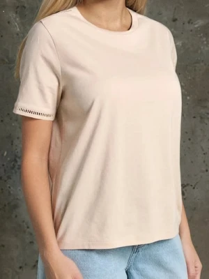 Sinsay - Koszulka z ażurowymi wstawkami - beżowy