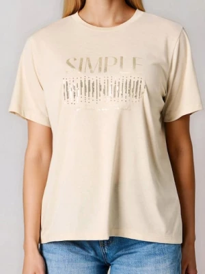 Sinsay - Koszulka z błyszczącą aplikacją - beżowy