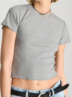 Sinsay - Koszulka z błyszczącą aplikacją - szary