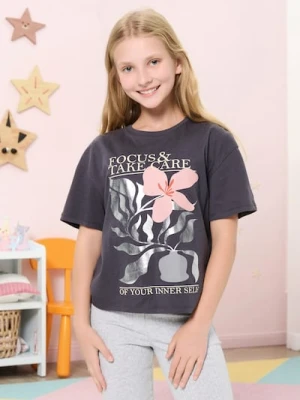 Sinsay - Koszulka z błyszczącym nadrukiem - szary