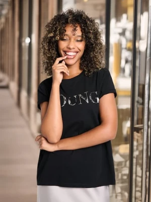 Sinsay - Koszulka z błyszczącym napisem - czarny