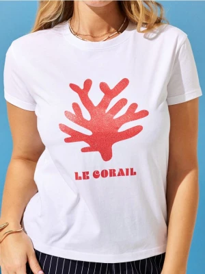 Sinsay - Koszulka z brokatowym nadrukiem - biały