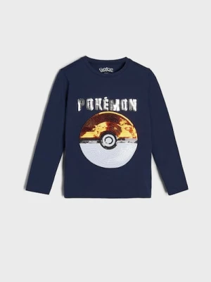 Sinsay - Koszulka z cekinami Pokémon - granatowy
