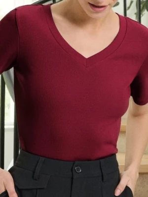 Sinsay - Koszulka z dekoltem V - bordowy