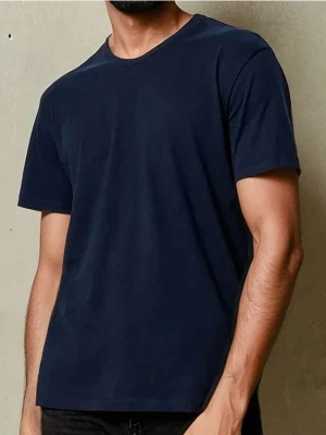 Sinsay - Koszulka z dekoltem w serek w stylu basic - granatowy