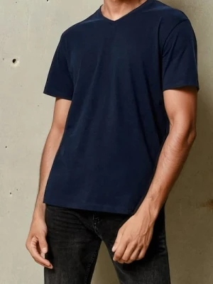 Sinsay - Koszulka z dekoltem w serek w stylu basic - granatowy